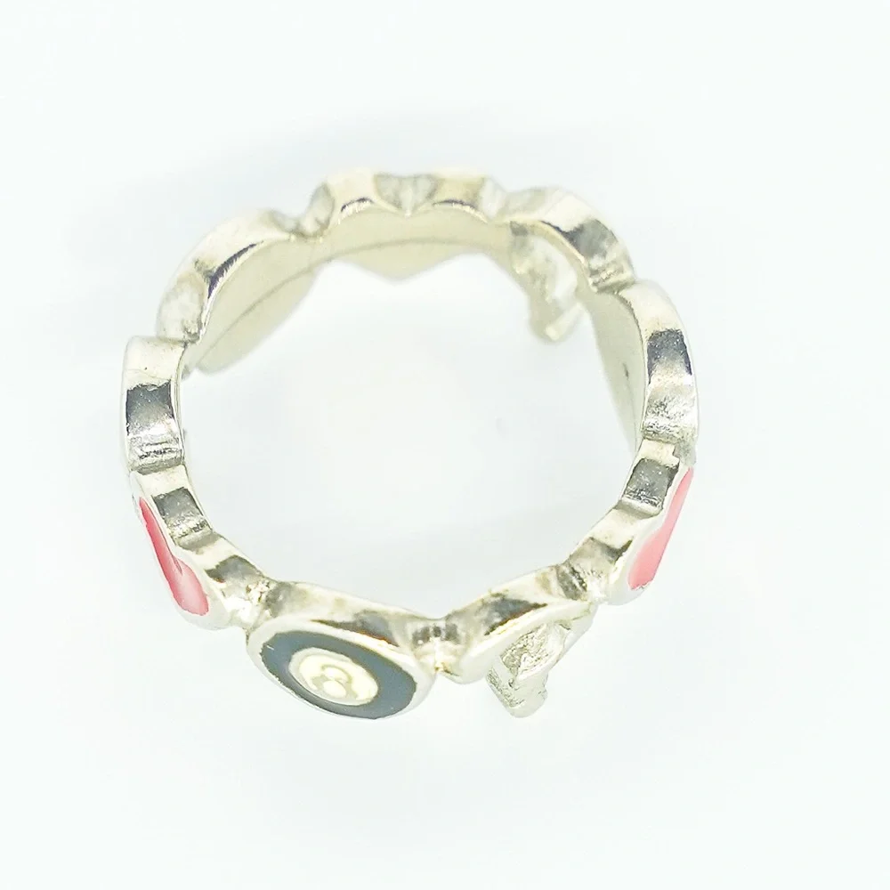 Vintage y2k Ring Mystery Love 8 Ball Question Mark Heart Silver Plated